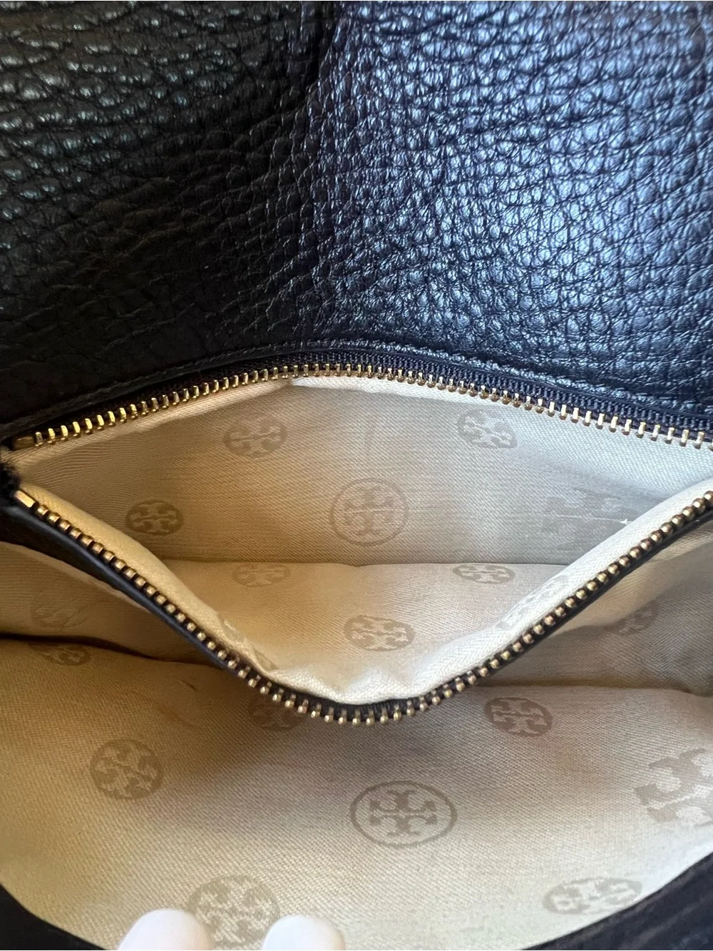 Tory Burch Black Pebbled Leather Convertible Crossbody with Gold Logo